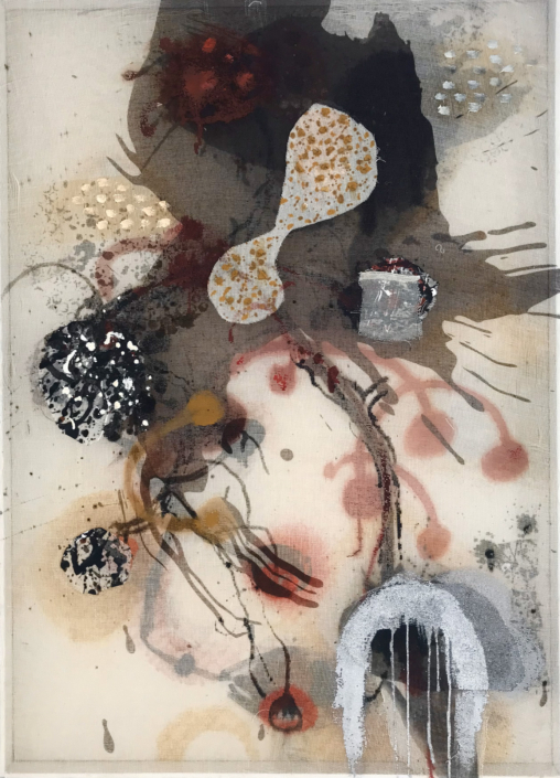 Alessandro Fieschi, Fonte Oscura, 2015, tecnica mista su tela e garza, 71x51 cm