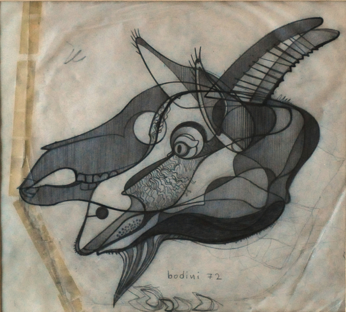 Floriano Bodini, Testa di Capra, 1972, Matita su carta da lucido, 65,6x66,5 cm da
