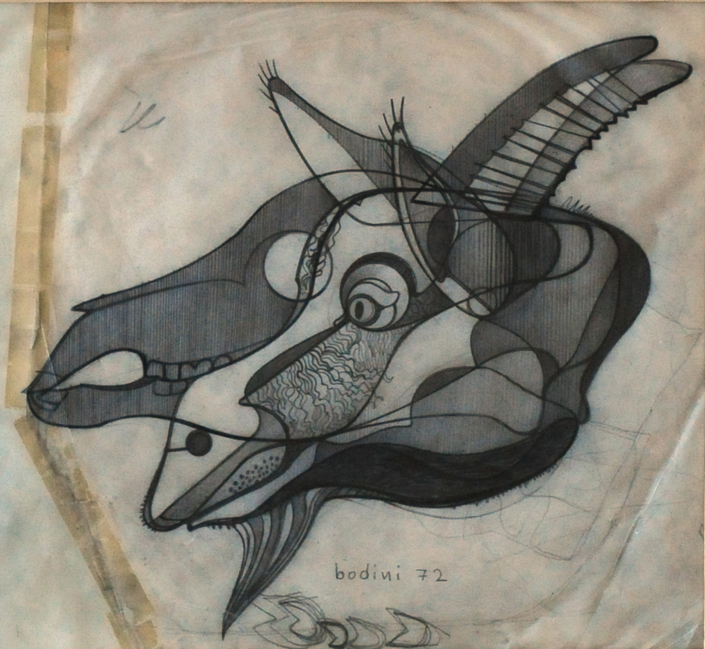 Floriano Bodini, Testa di Capra, 1972, Matita su carta da lucido, 65,6x66,5 cm