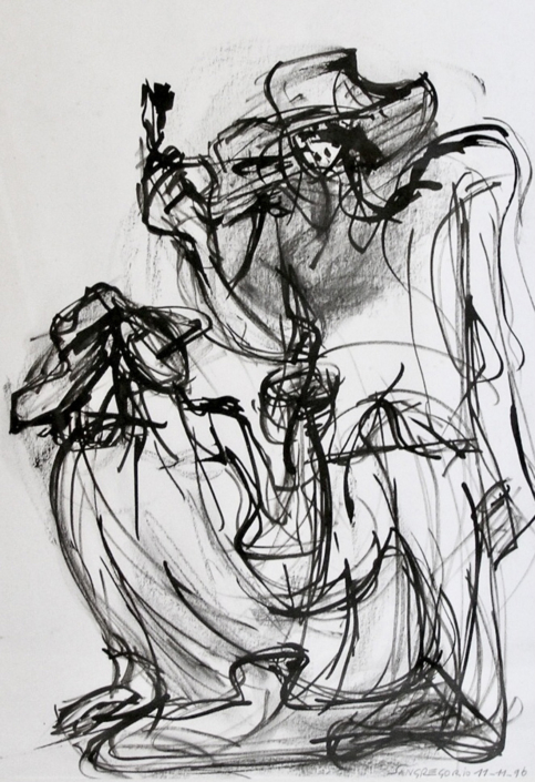 Giancarlo Sangregorio, Viaggio a Gosol, 1996, China e carbone su carta, 50x35 cm